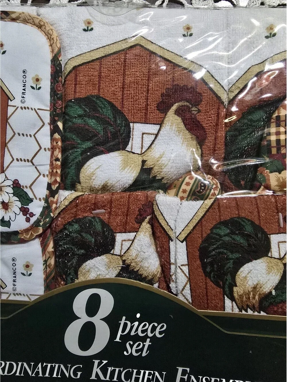 NOS Vintage Kitchen Ensemble 8 Piece By Franco Rooster WELCOME cottage Core